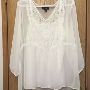 White sheer and lace blouse